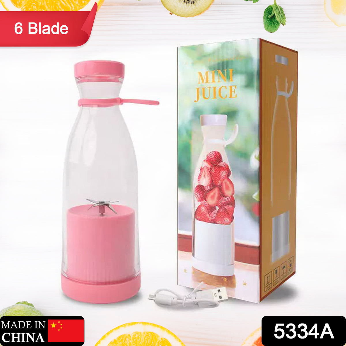 Blender Portable Juicer For Smoothie Juice Vegetable Shakes With 6 Blades Wireless Charging Mini Personal Size Mixer Bottle Grinder 420 Ml Multicolor